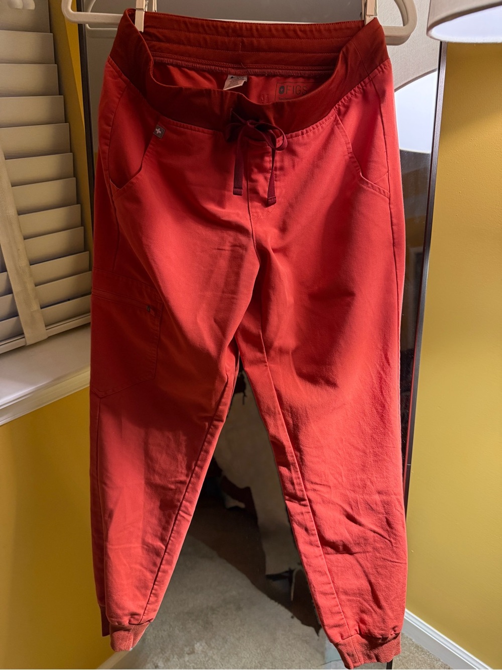 Figs Women’s Red Jogger Sweatpants with Drawstring and Raffaella top.